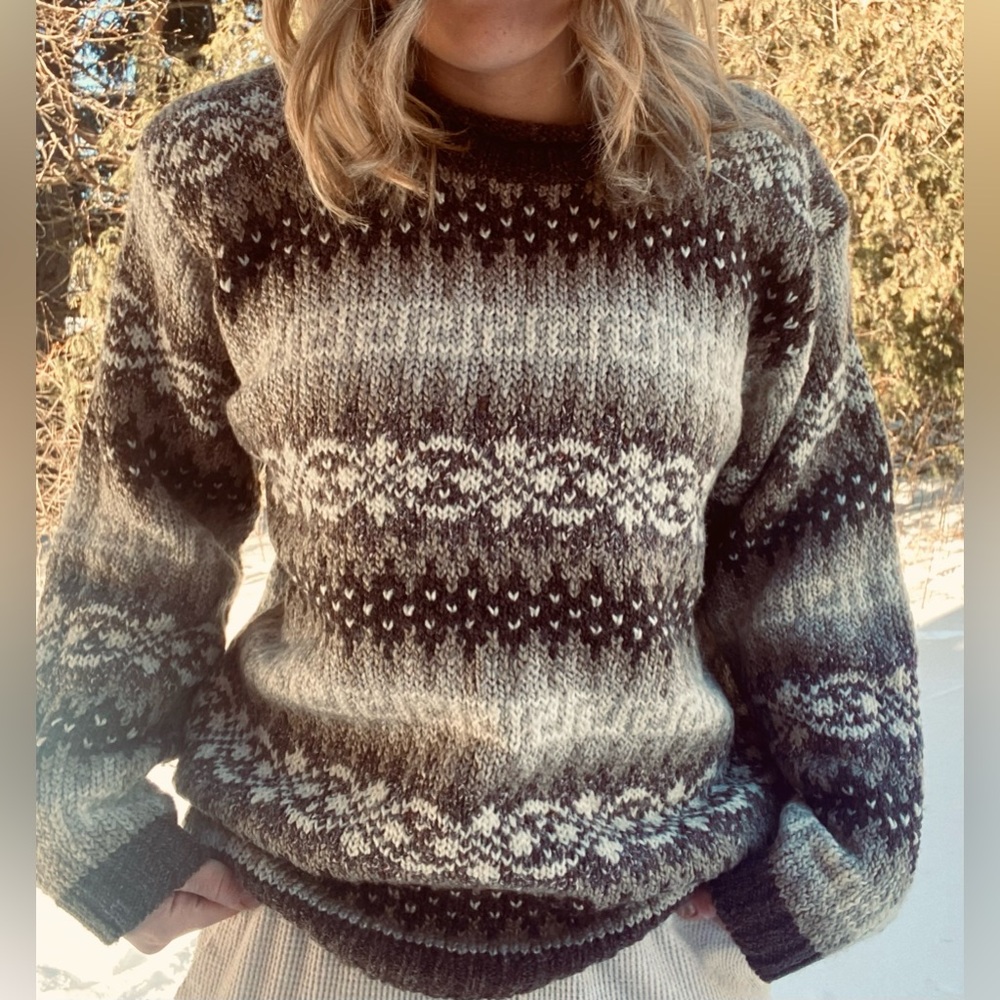 VINTAGE CASUAL CONNECTION Crewneck wool blend nordic fair isle sweater medium